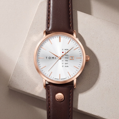 Dalton-Calendar-Watch Rosegold Brown — flatlay 2