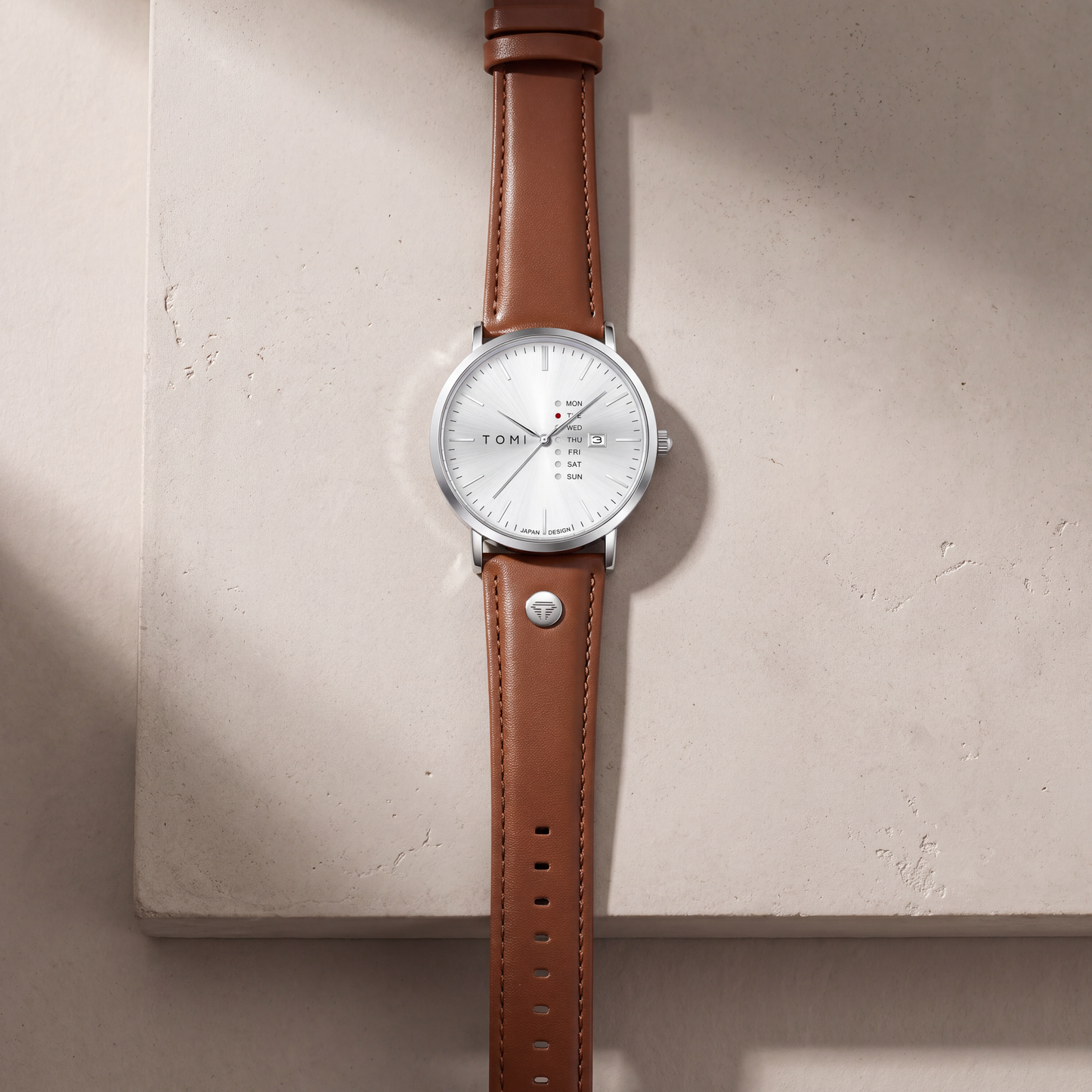 Dalton-Calendar-Watch Silver Tan — flatlay 1
