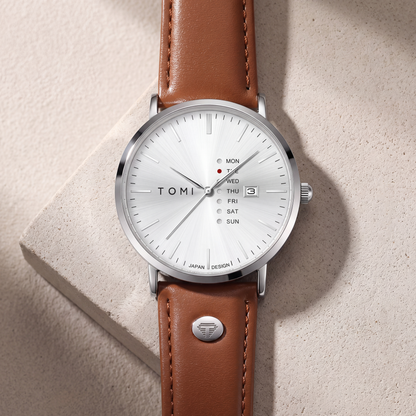 Dalton-Calendar-Watch Silver Tan — flatlay 2