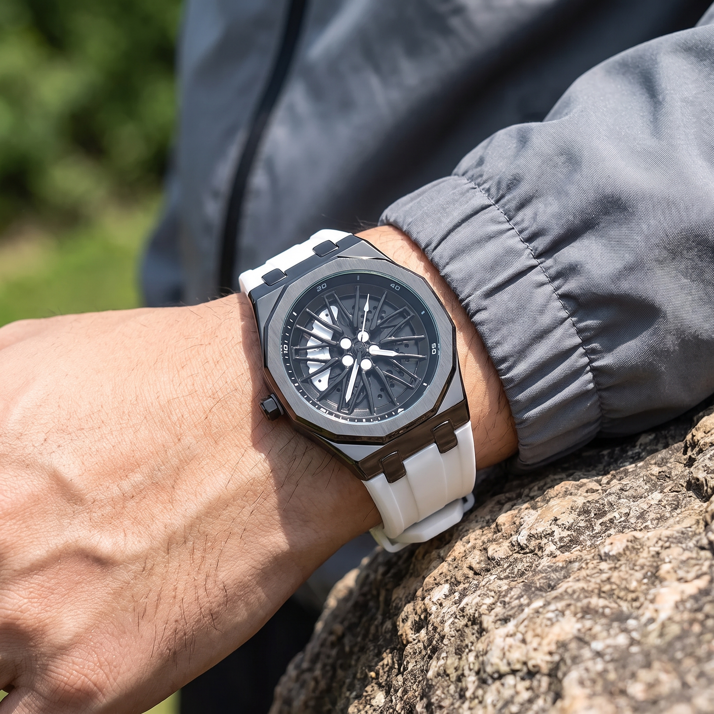 Dax-Octagon-Sport-Watch Arctic White — on model