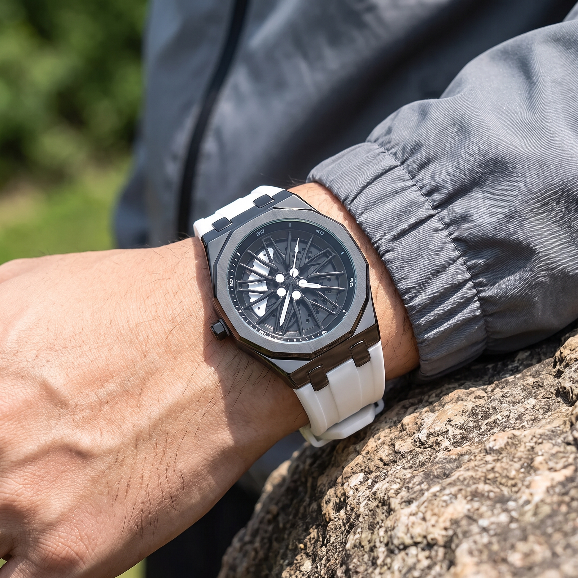 Dax-Octagon-Sport-Watch Arctic White — on model