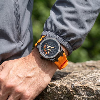 Dax-Octagon-Sport-Watch Blaze Orange — on model