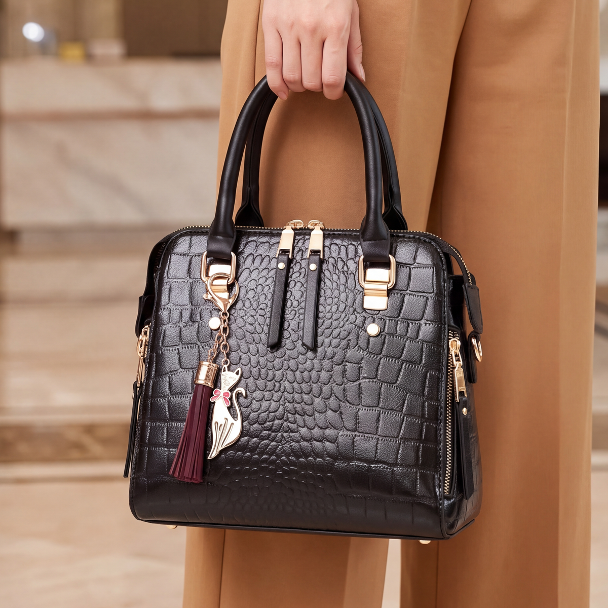 Della Croc Print Handbag