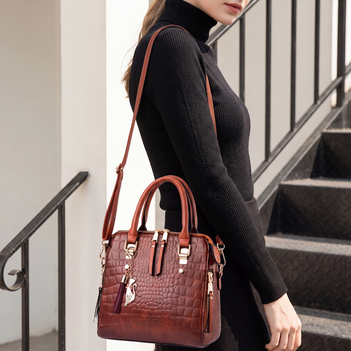Della Croc Print Handbag