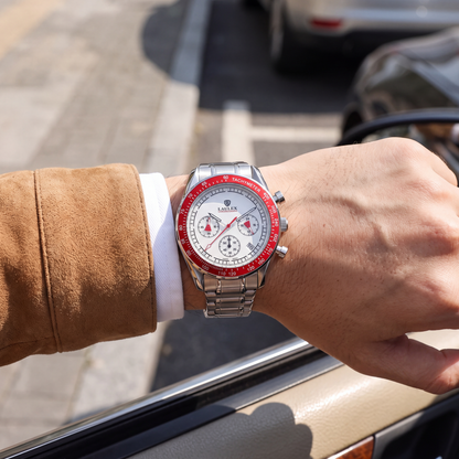Draper Racing Chrono Watch Red Silver — on model