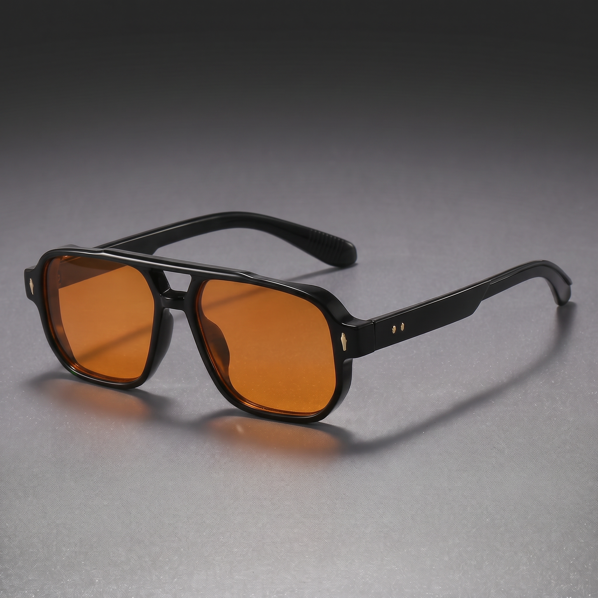 Elio Double-Bridge Sunglasses Black Amber — studio