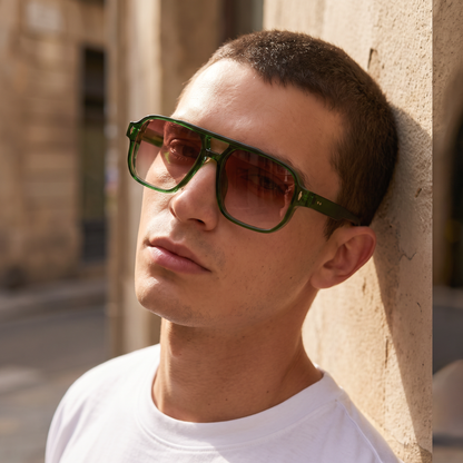 Elio Double-Bridge Sunglasses Green — on model