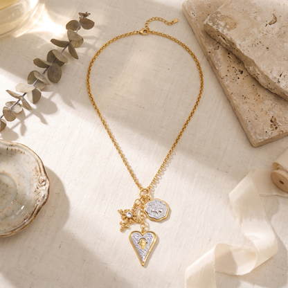 Elise-Heart-Charm-Necklace Two Tone — flatlay 1
