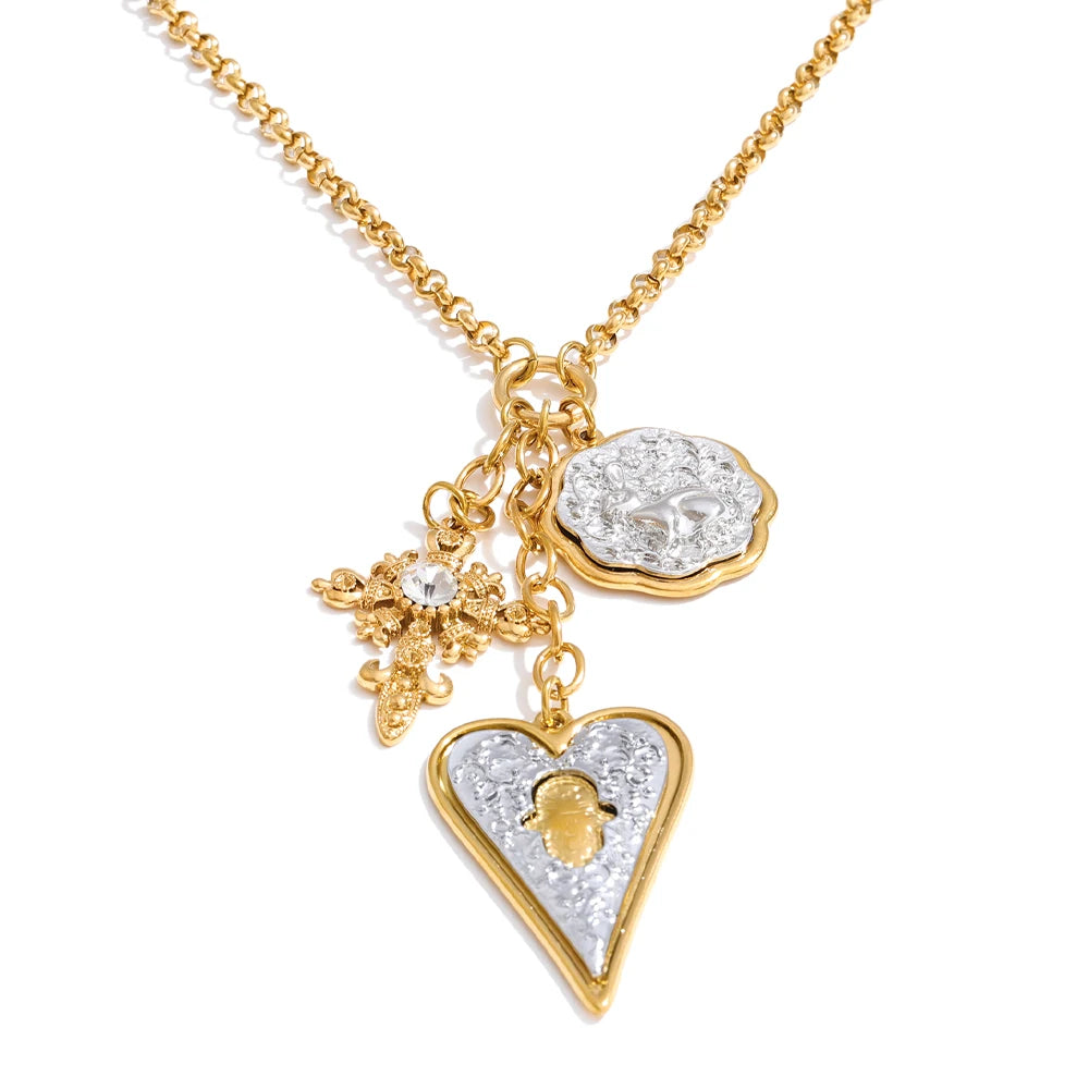 Elise Heart Charm Necklace two-tone pendant cluster on white
