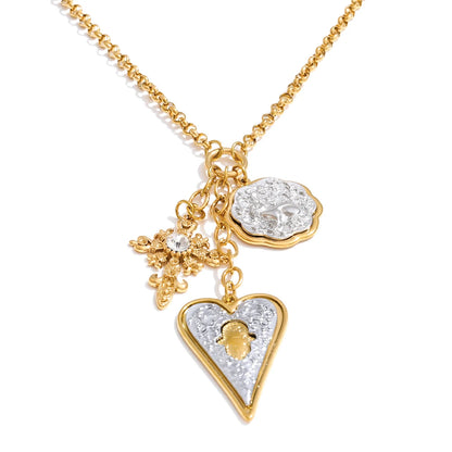 Elise Heart Charm Necklace two-tone pendant cluster on white