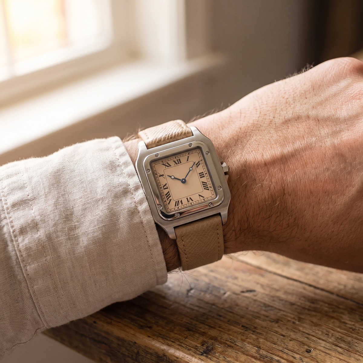 Ellis-Champagne-Strap-Watch Champagne — on model
