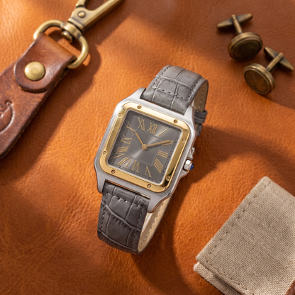 Ellis Two-Tone Grey Croc Watch styled flat-lay