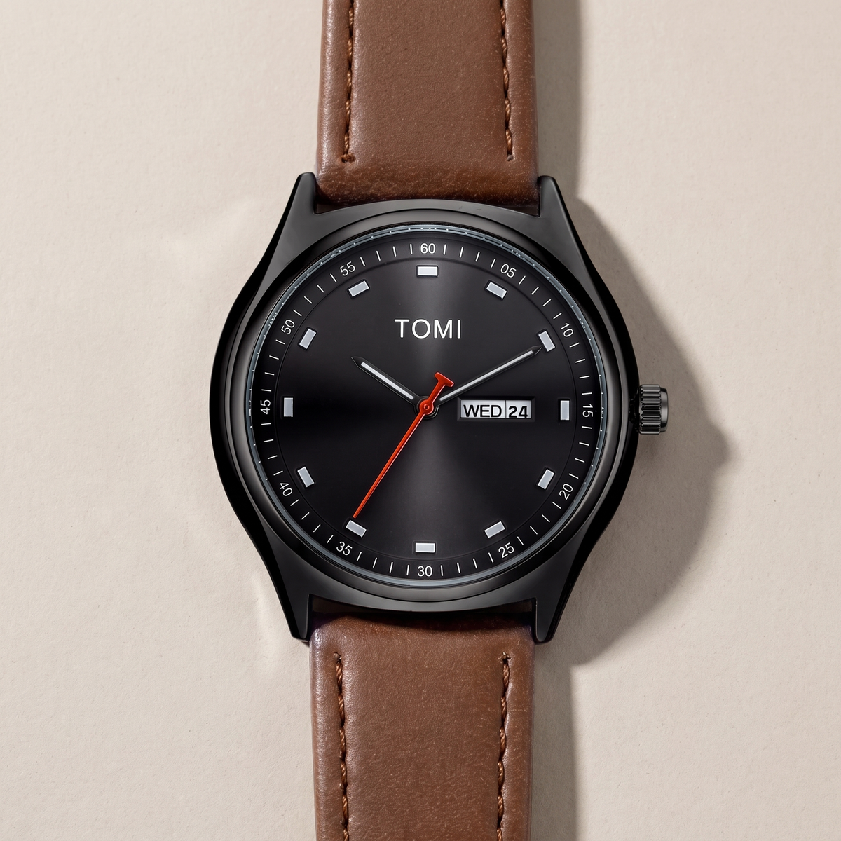 Emerson-Minimalist-Calendar-Watch Black Brown — flatlay 1