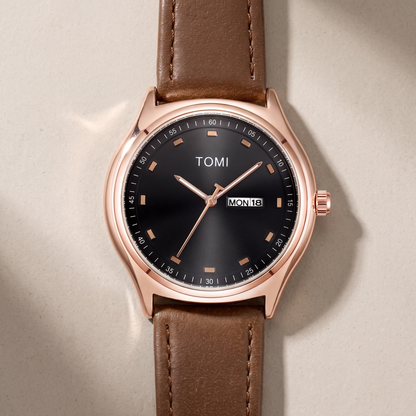 Emerson-Minimalist-Calendar-Watch Rose Gold Brown — flatlay 1