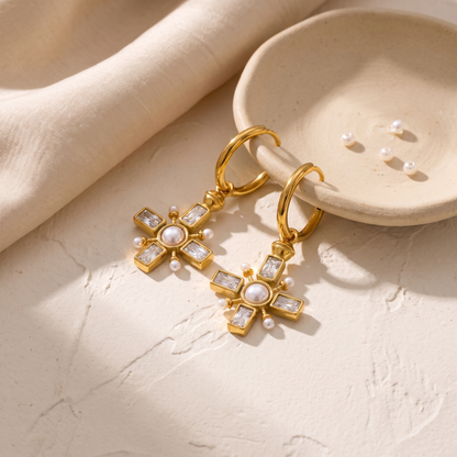 Emery zirconia drop earrings pair on white