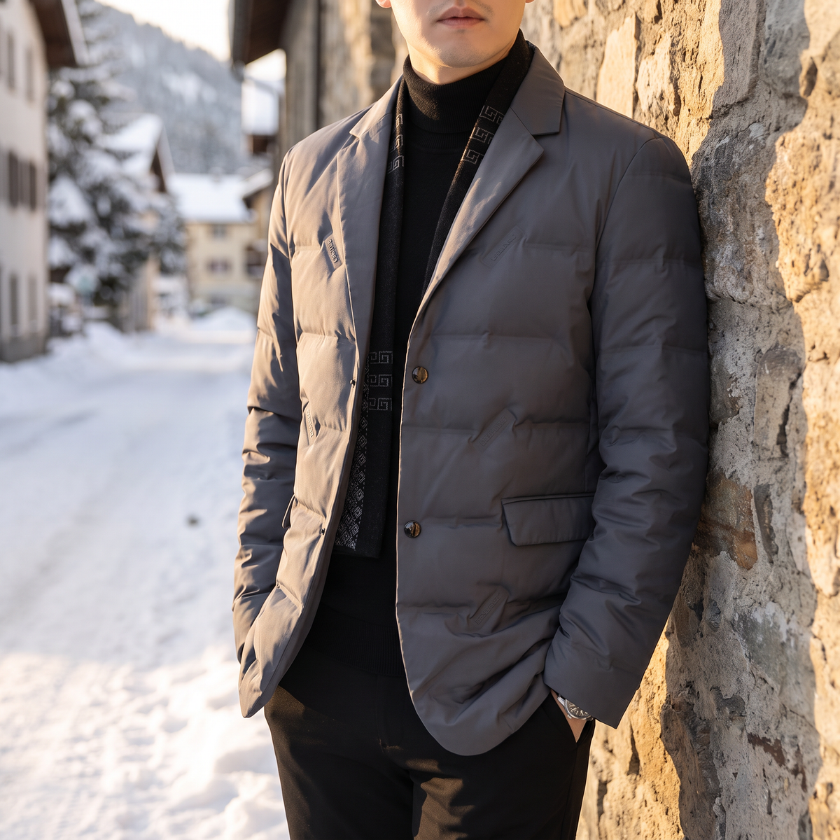 Everest Duck Down Coat — on model