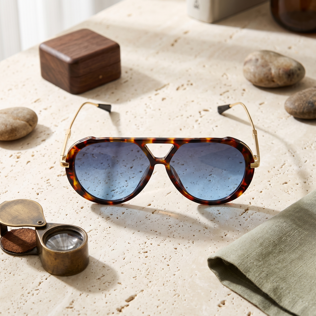 Ezra Aviator Sunglasses Blue — flatlay 1
