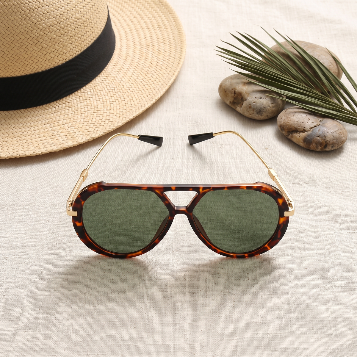 Ezra Aviator Sunglasses Green — flatlay 2