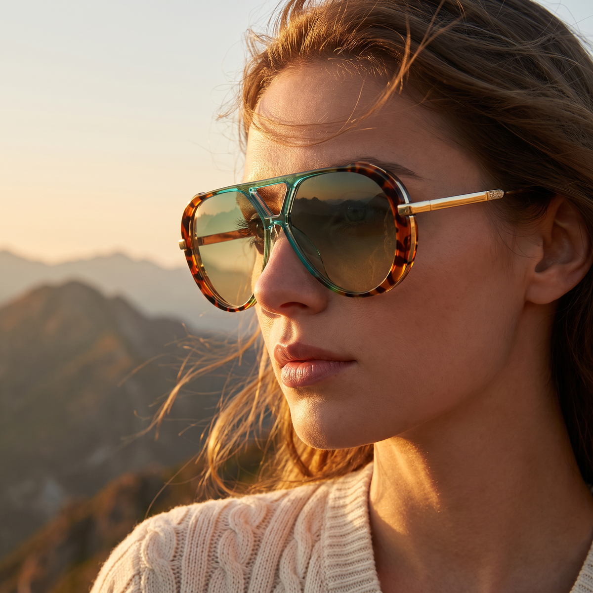 Ezra Aviator Sunglasses Turquoise — on model