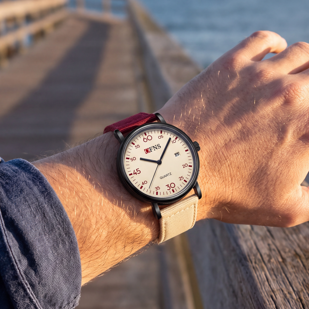 Fenwick-Nylon-Field-Watch Red — on model
