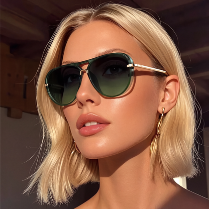 Fiora Gradient Aviator Sunglasses in Forest Green, worn