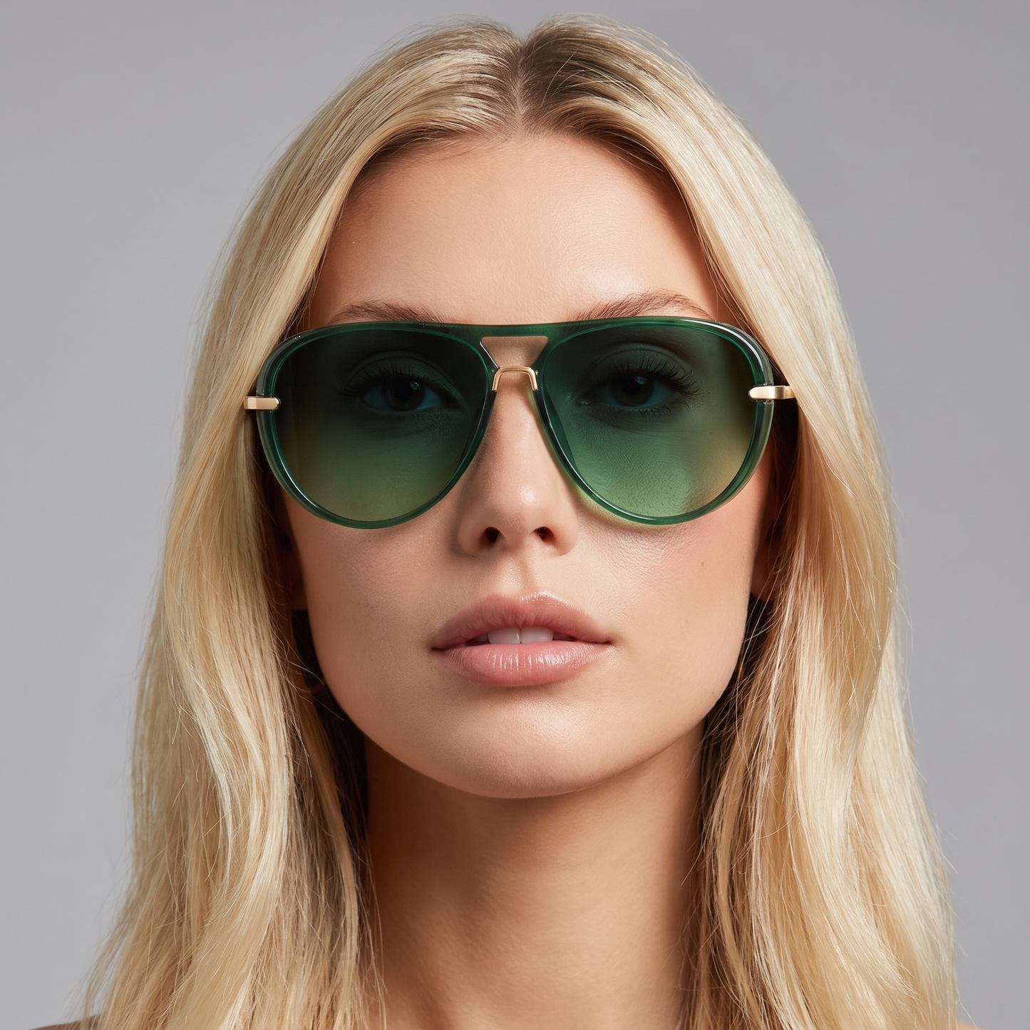 Fiora-Gradient-Aviator-Sunglasses Forest Green — on model