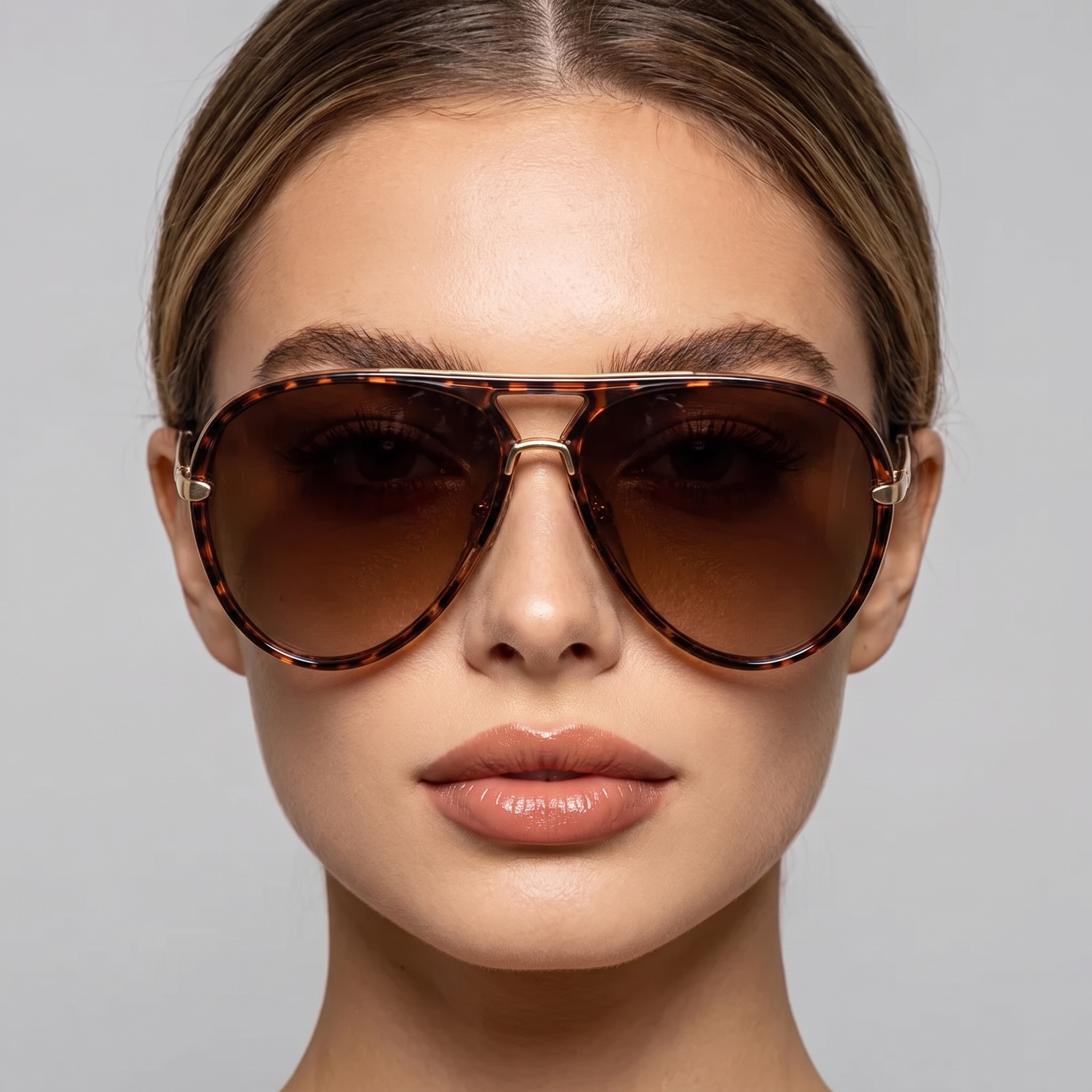 Fiora-Gradient-Aviator-Sunglasses Tortoise — on model