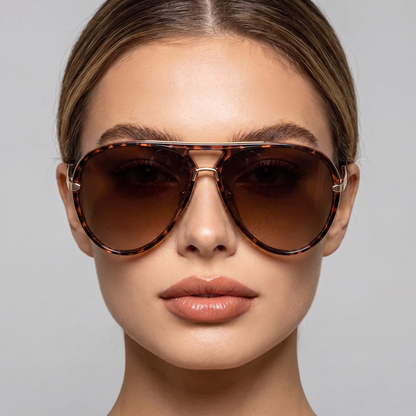Fiora-Gradient-Aviator-Sunglasses Tortoise — on model