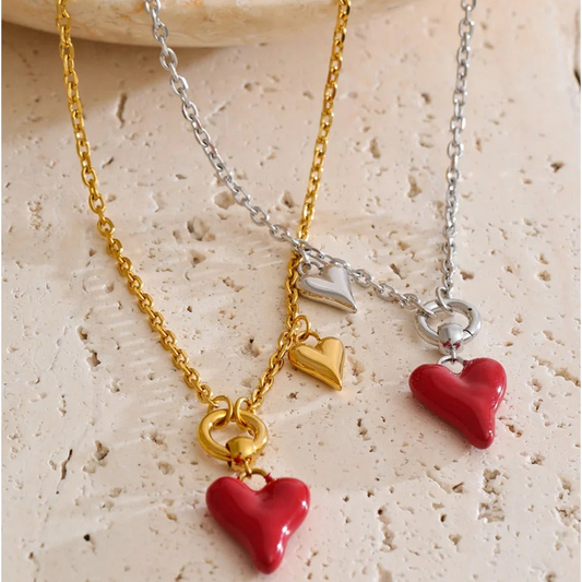 Sabrina Enamel Heart Necklace in gold and silver tones