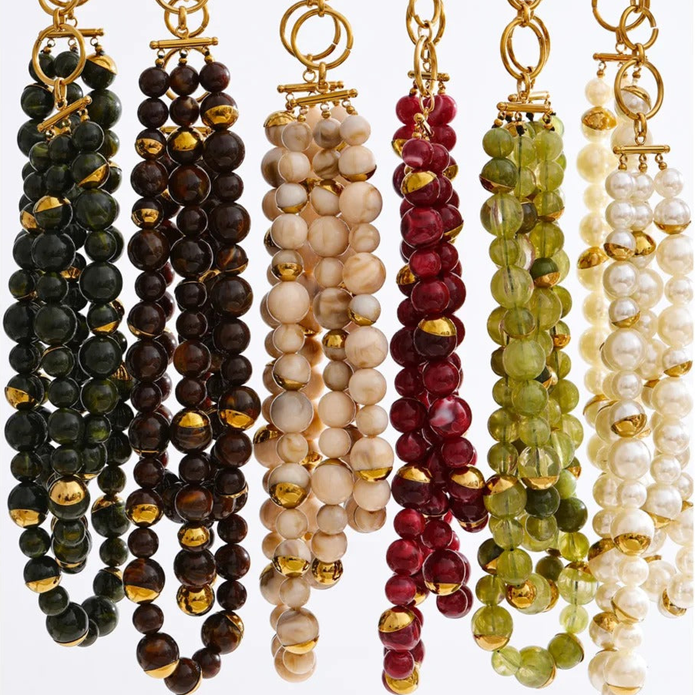 Positano beaded necklace shown in all six colorways
