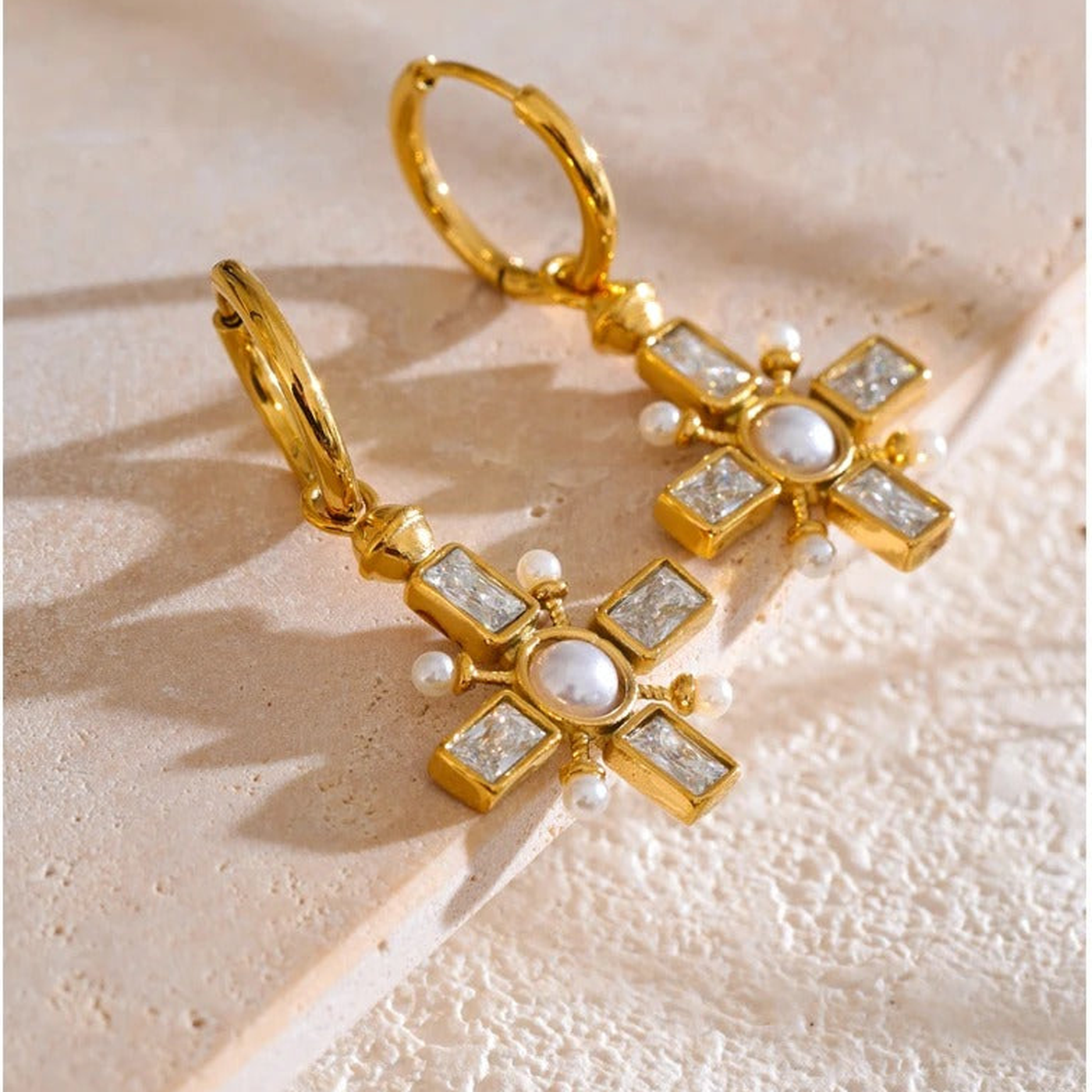 Emery zirconia drop earrings pair detail