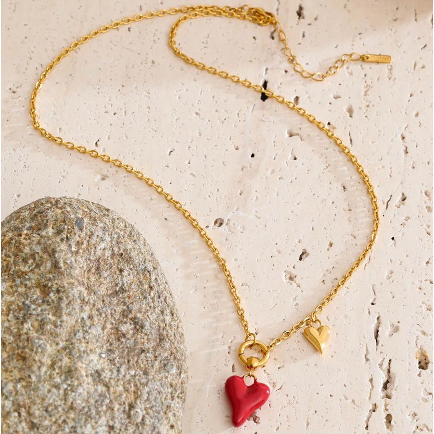 Sabrina Enamel Heart Necklace in gold tone laid flat