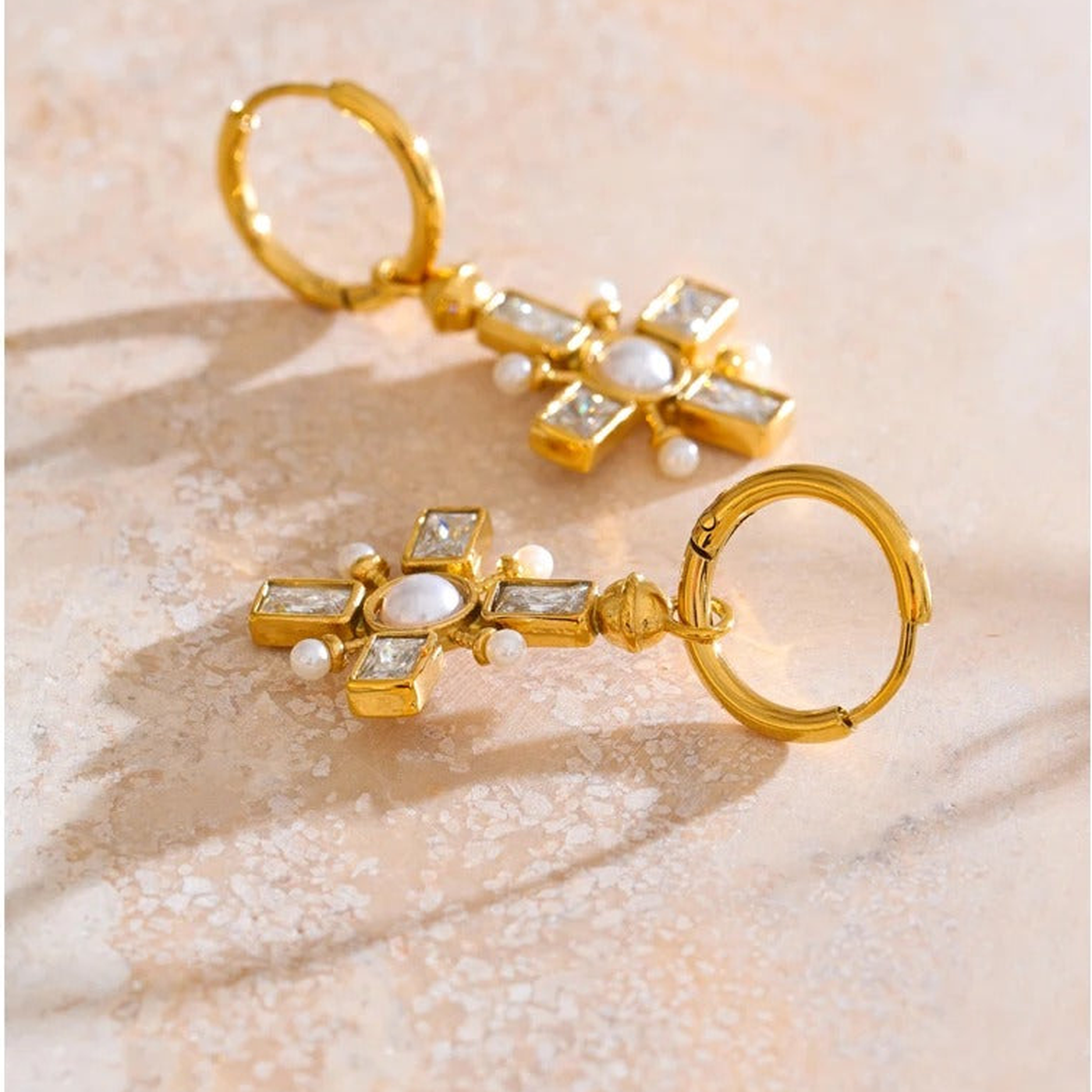 Emery zirconia drop earrings with hoop closure