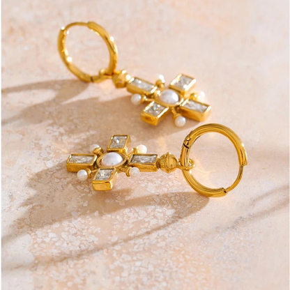 Emery zirconia drop earrings with hoop closure