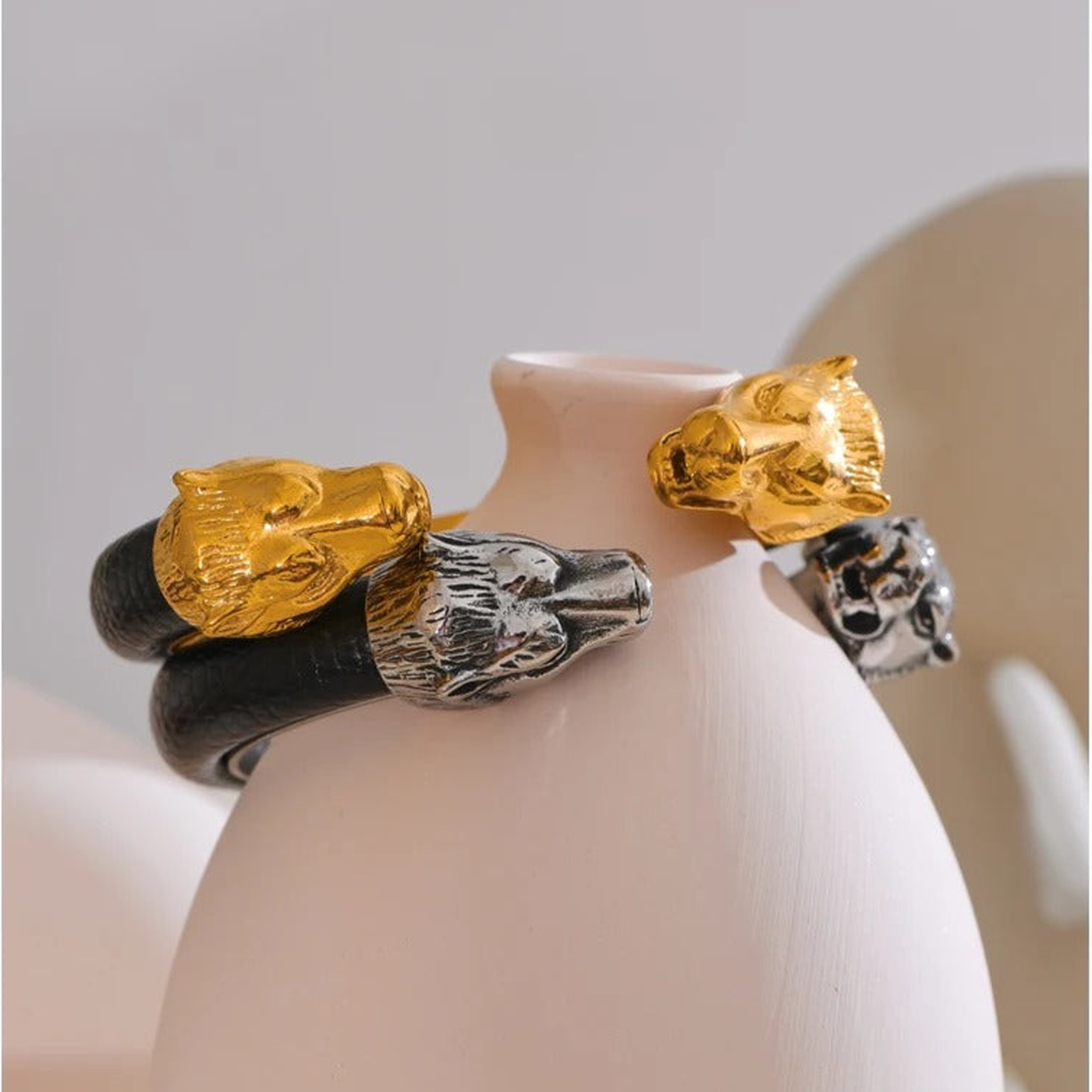 Maddox wolf head cuff bracelet close detail