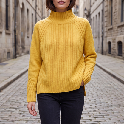 Freya Mock Neck Sweater Ochre — on model