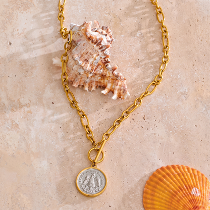 Gabrielle gold coin necklace with shells