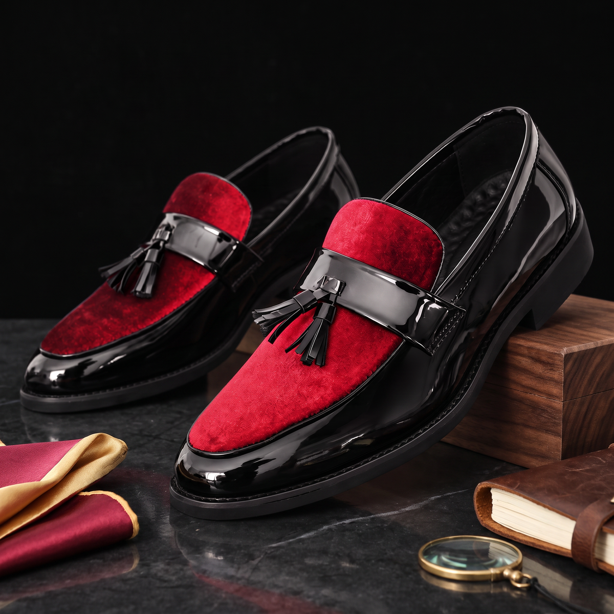 Gianni Patent Tassel Loafers Red — flatlay 2