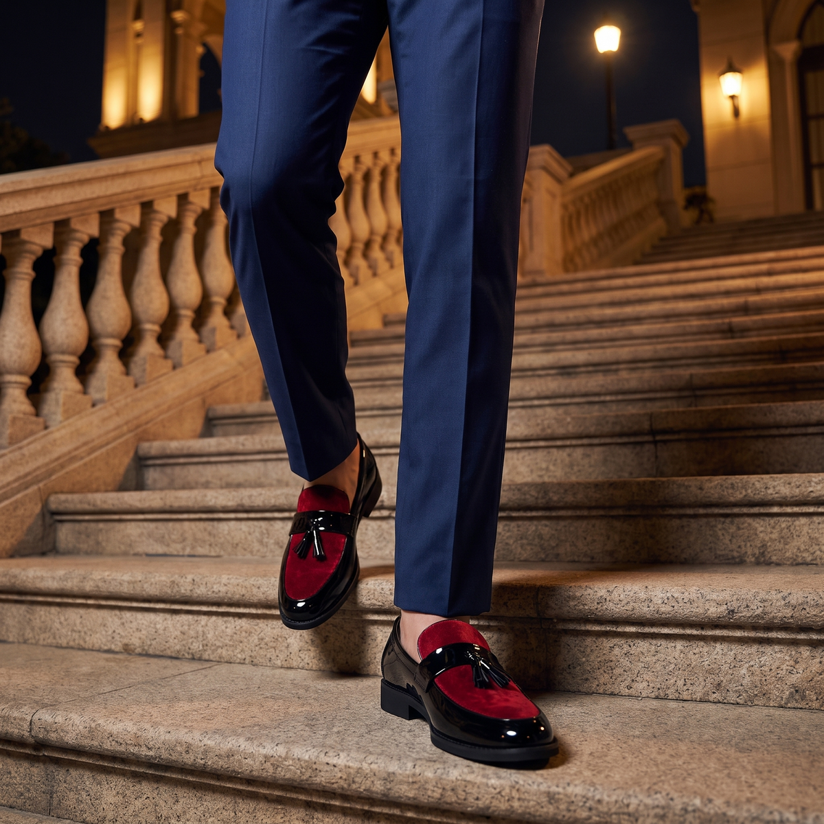 Gianni Patent Tassel Loafers Red — on model
