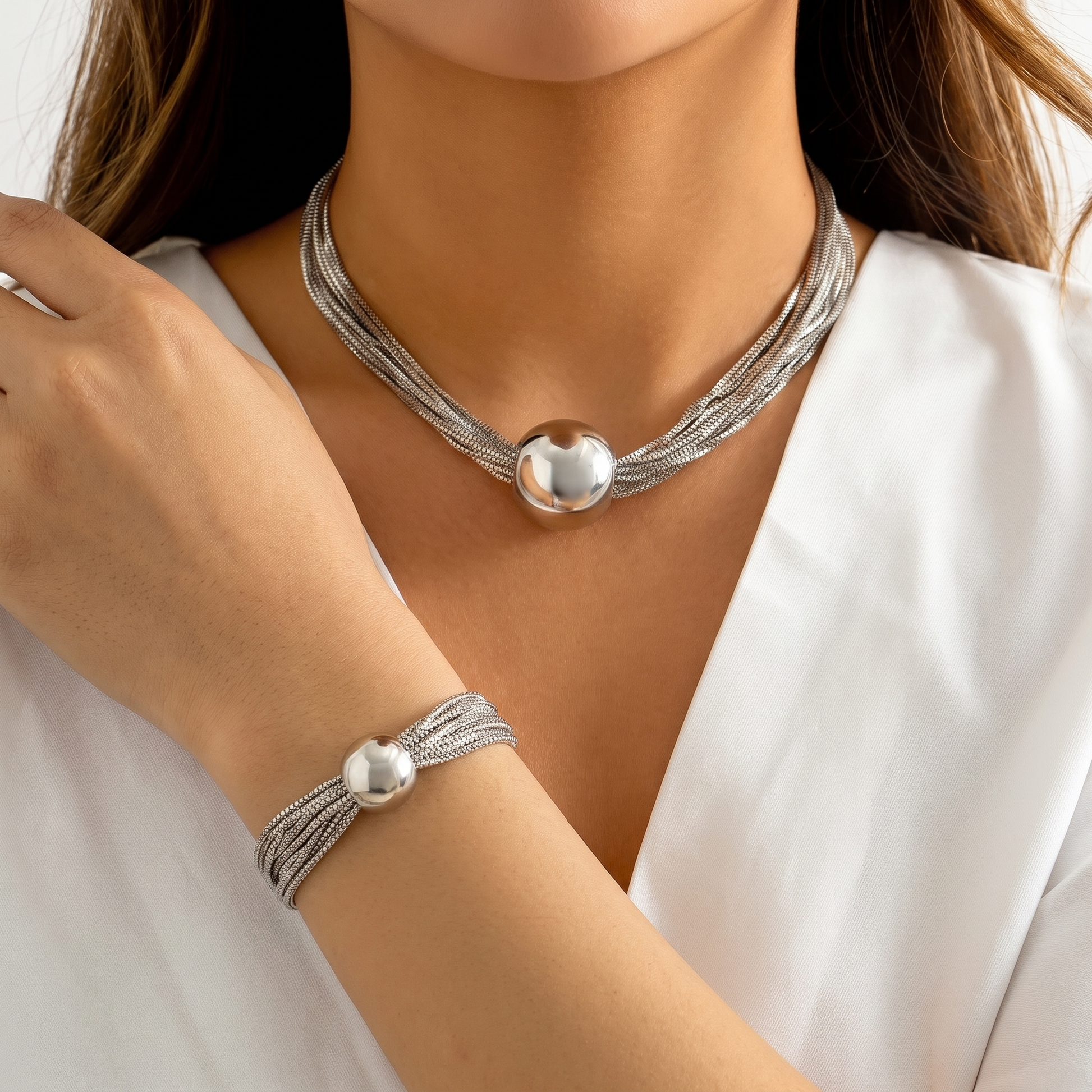 Gigi Silver Set — on model