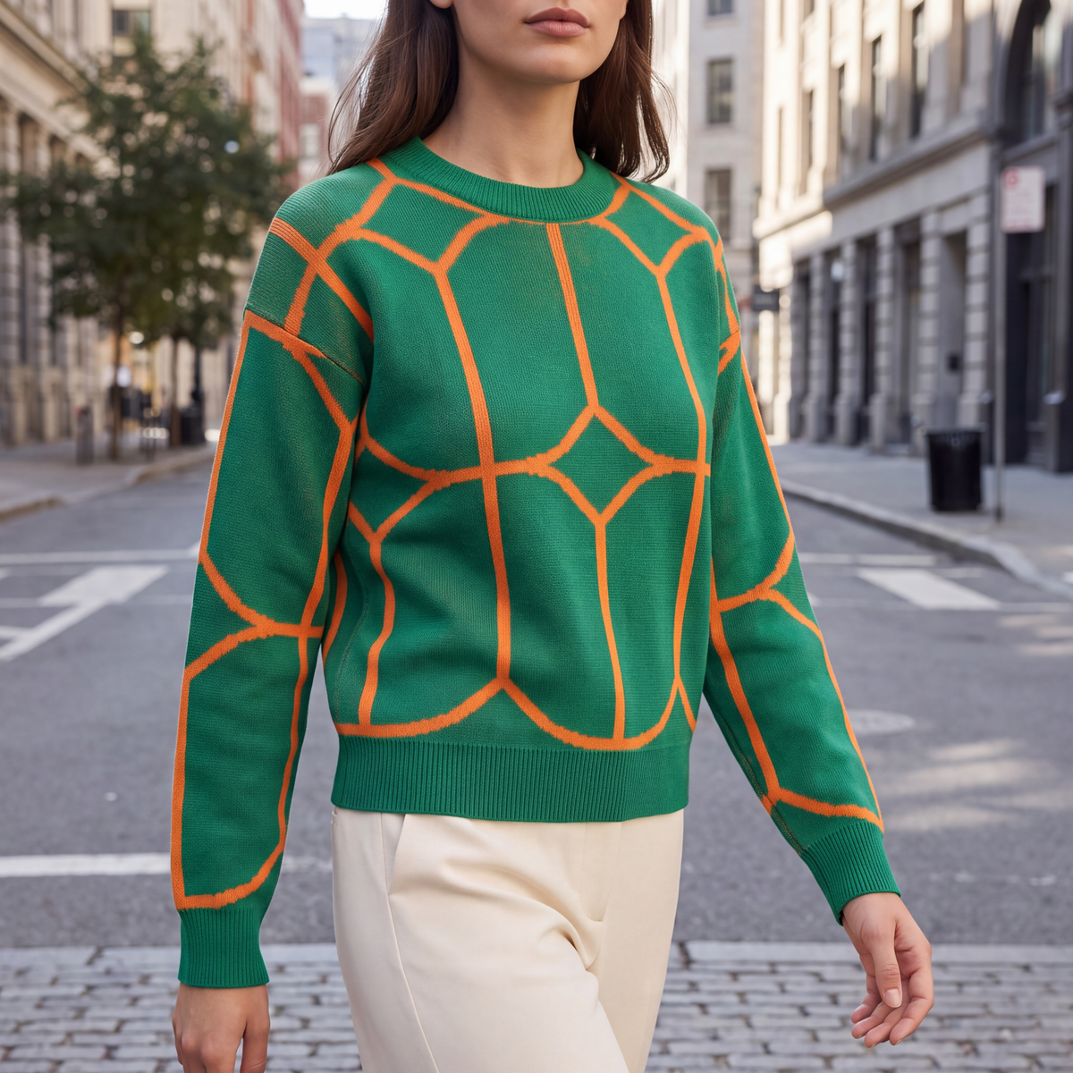 Gwen Crew Neck Sweater Green — on model