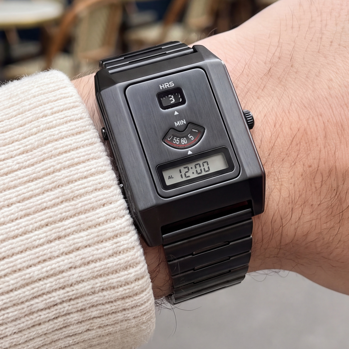 Halden Digital Alarm Watch Black — on model