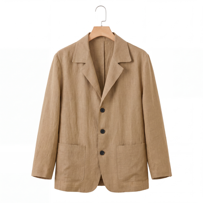Harrison Linen Blazer in Camel on a hanger