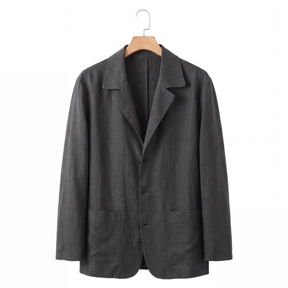 Harrison Linen Blazer in Charcoal on a hanger