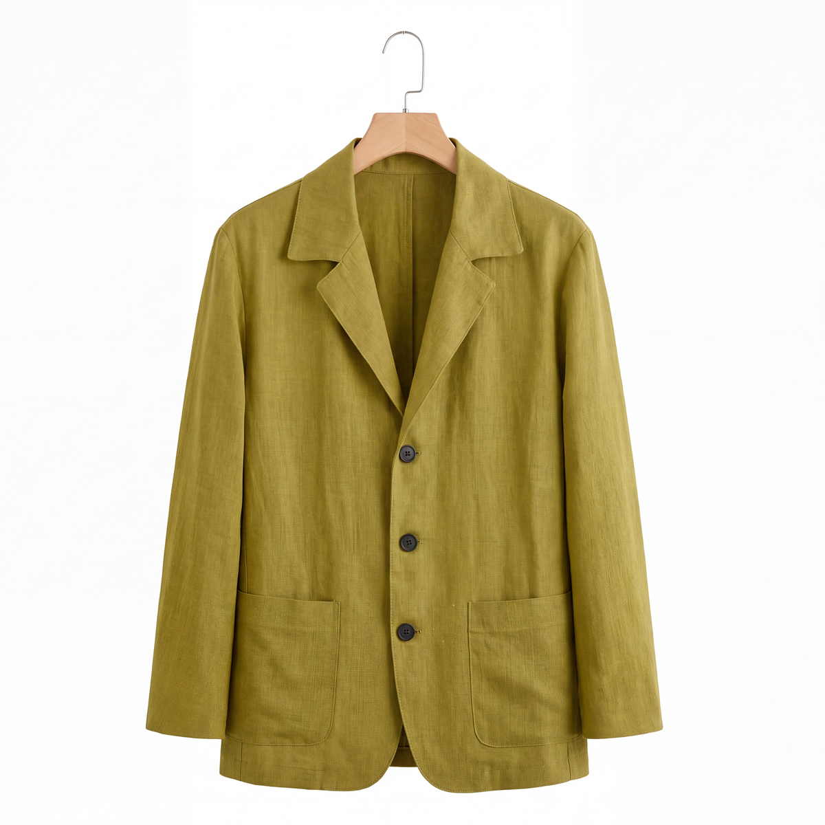 Harrison Linen Blazer in Olive on a hanger