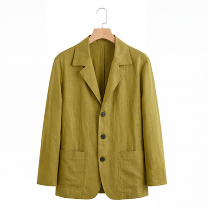 Harrison Linen Blazer in Olive on a hanger