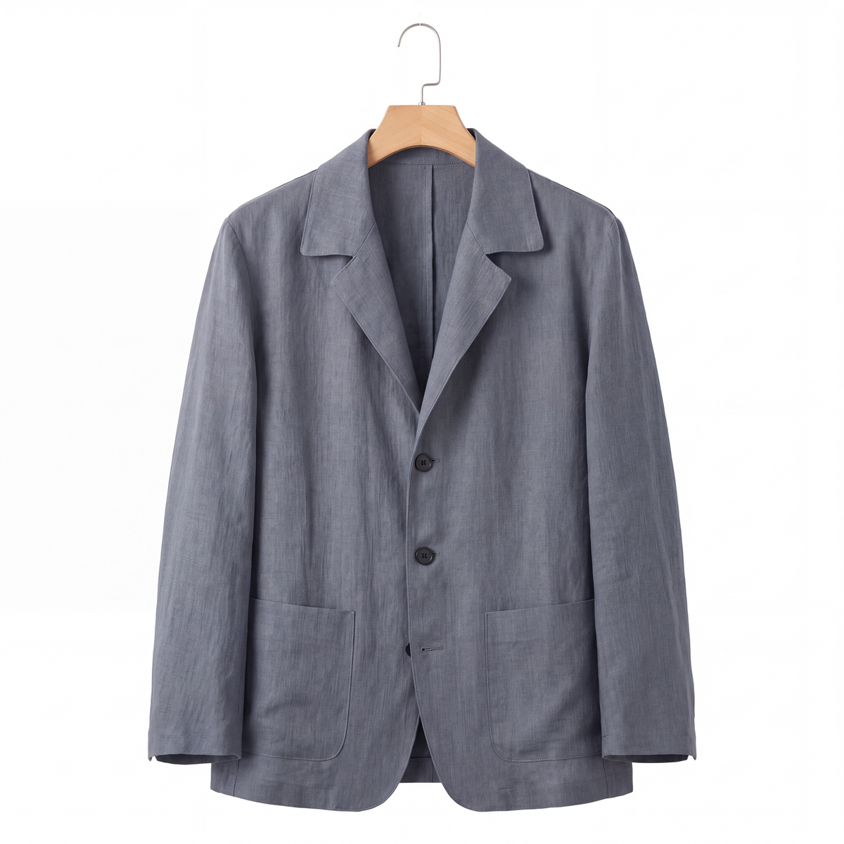 Harrison Linen Blazer in Slate on a hanger