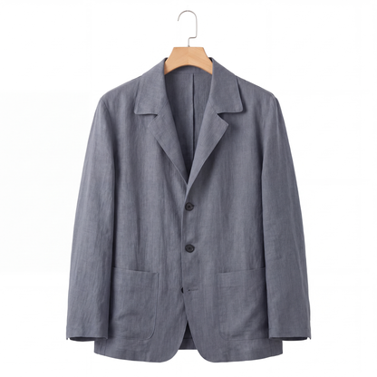 Harrison Linen Blazer in Slate on a hanger