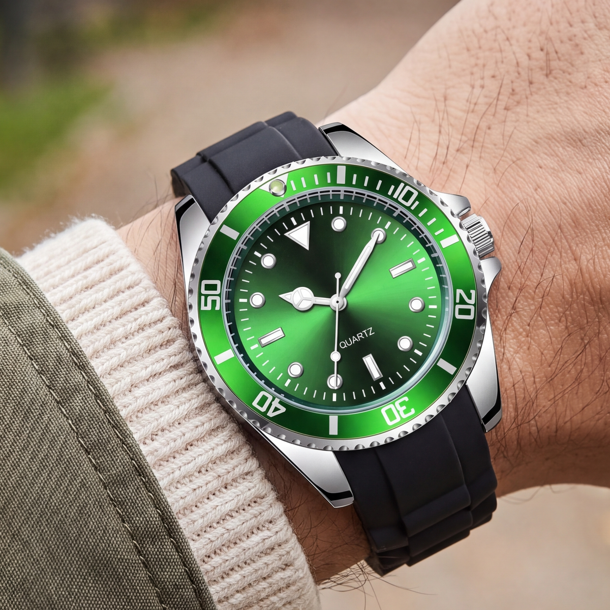 Harbor Watch Green Silver — on model