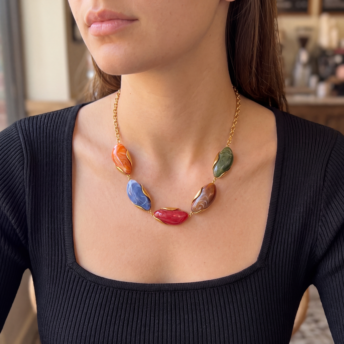 Havana Steel Necklace Jewel Mix — on model